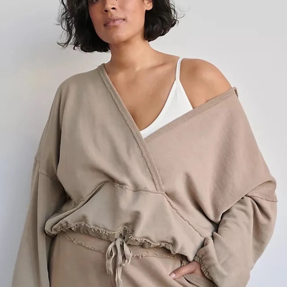 Saturday Sunday Anthropologie Sharon Hoodie XS Taupe Tan Cozy Lounge Neutral